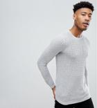 Asos Tall Lightweight Muscle Fit Cable Knit Sweater In Gray - Gray