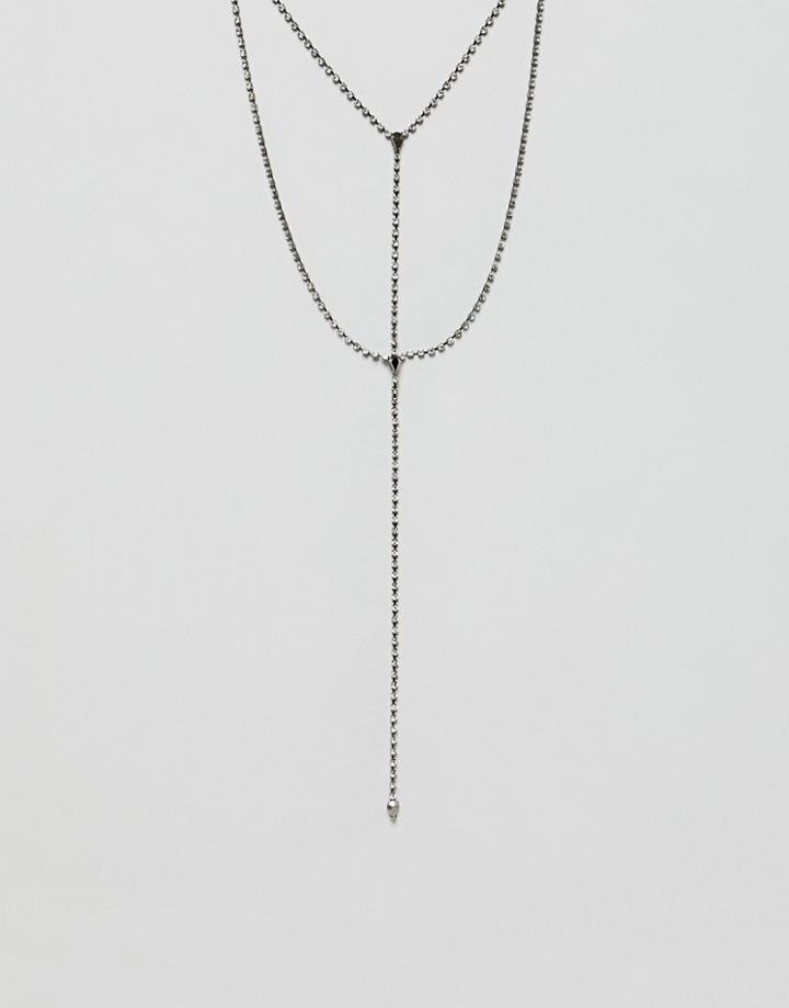 Steve Madden Double Layer Teardrop Chain Necklace - Silver