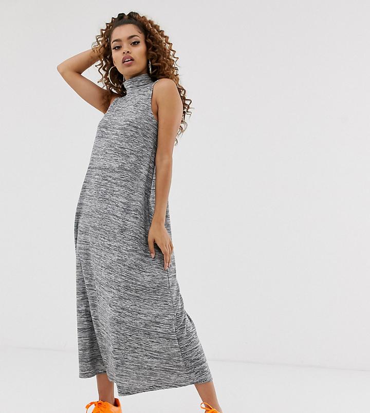 Asos Design Petite High Neck Sleeveless Maxi Dress In Marl - Gray