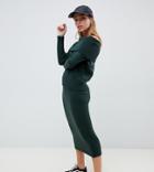Asos Design Petite Two-piece Midi Skirt In Fluffy Yarn-green
