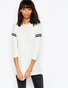 Asos Slouchy Rib Top With Stripe Sleeve - Cream