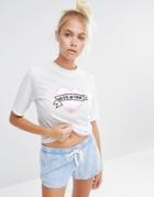 Lazy Oaf High Neck T-shirt With Waste Of Time Satin Heart - White