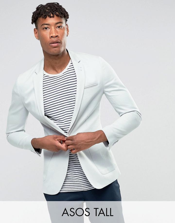 Asos Tall Super Skinny Blazer In Light Gray Cotton - Gray