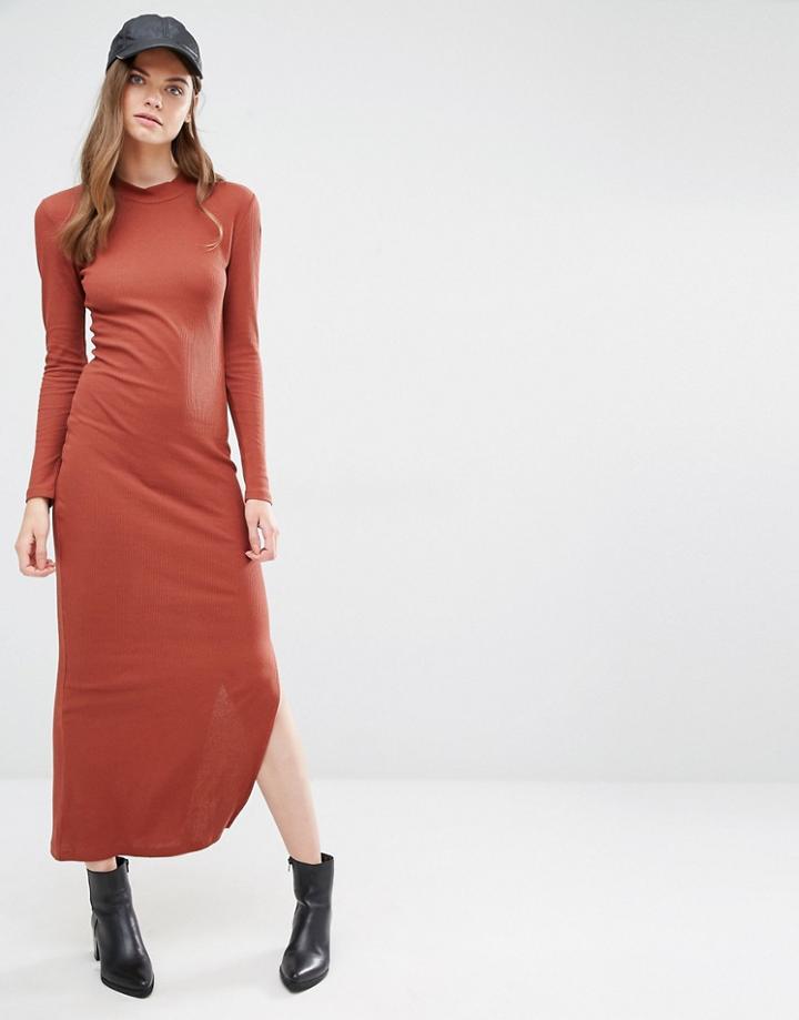 J.d.y High Neck Ribbed Maxi Dress - Henna