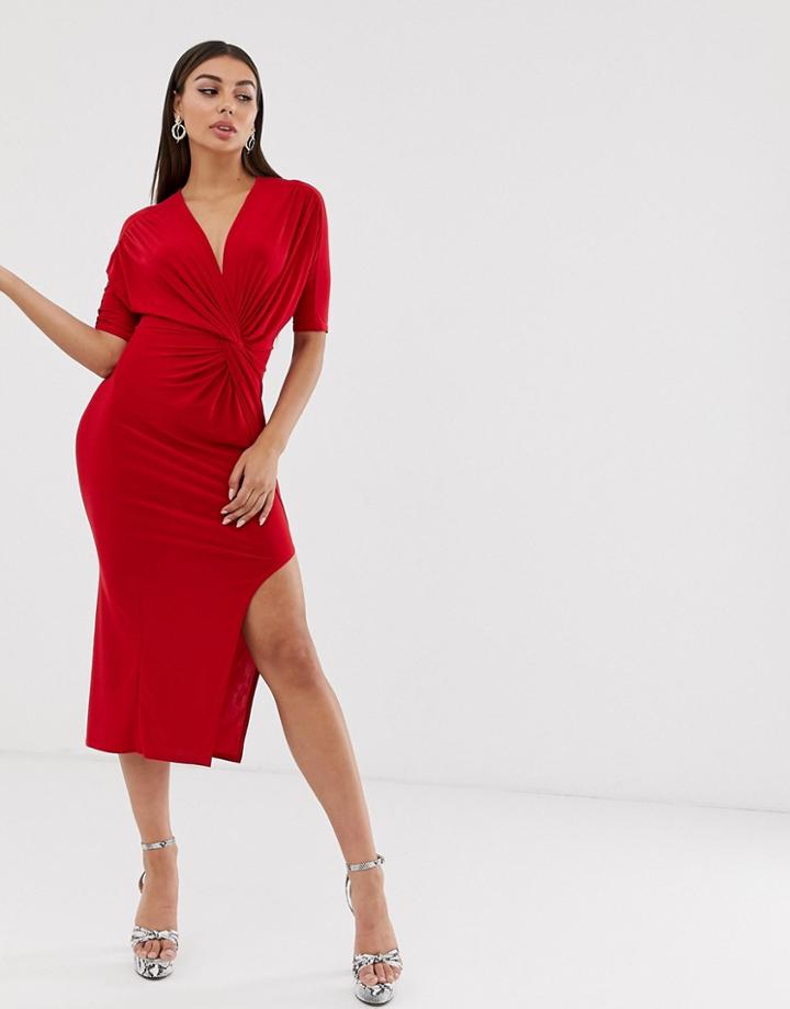 Club L London Slinky Twist Front Maxi Dress - Red
