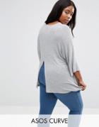 Asos Curve Top With Kimono Sleeve And Split Back In Oversized Fit - Gr