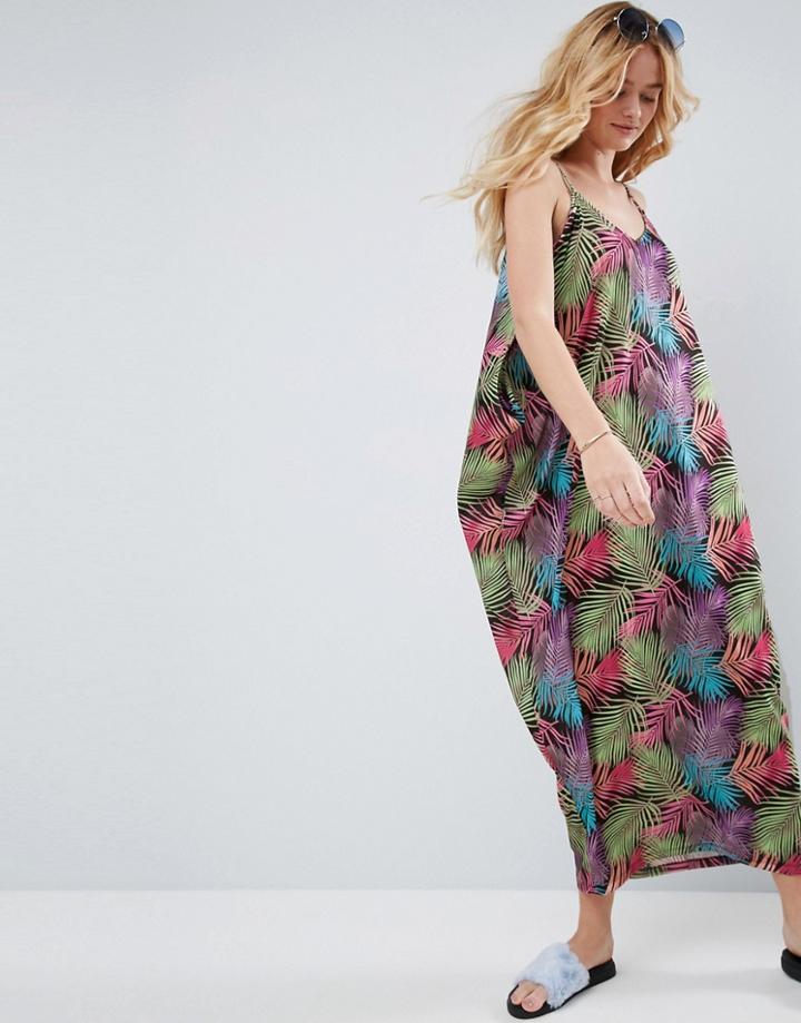 Asos Drape Hareem Maxi Dress In Palm Print - Multi