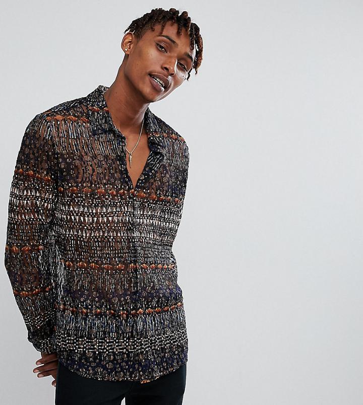 Reclaimed Vintage Inspired Lace Pattered Shirt With Short Sleeves - Multi
