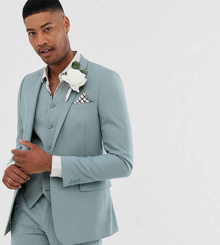 Asos Design Tall Wedding Skinny Suit Jacket In Pastel Blue