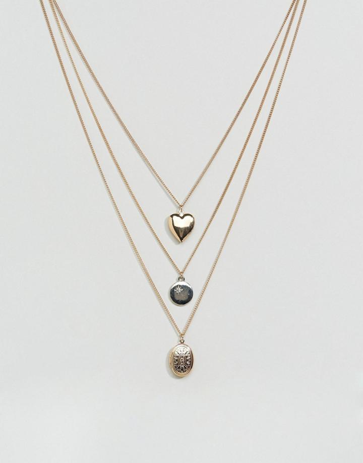New Look Layered Locket Necklaces - Gold