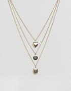New Look Layered Locket Necklaces - Gold