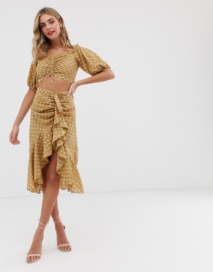 Finders Keepers Rosie Polkadot Ruffle Two-piece Skirt-tan