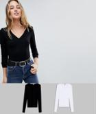 Asos Tall Ultimate Top With Long Sleeve And V-neck 2 Pack - Multi