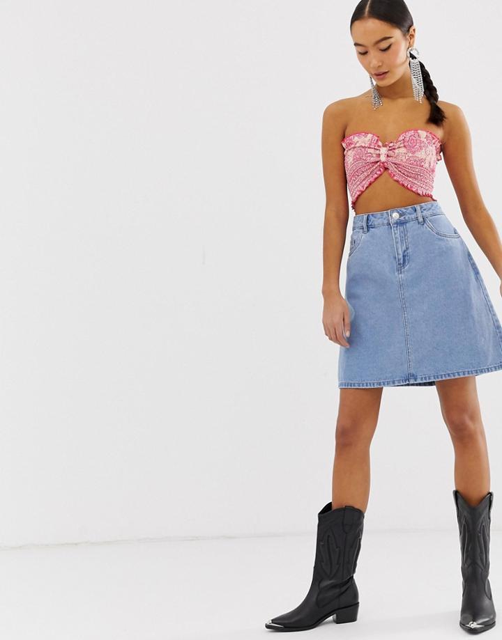 Only Denim A-line Mini Skirt-blue