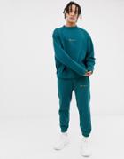 Mennace Oversized Sweatshirt In Green With Script Logo - Green