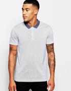 Asos Jersey Stripe Polo With Contrast Collar - White