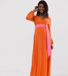 Tfnc Maternity Wrap Maxi Dress With Contrast Waistband In Orange - Orange