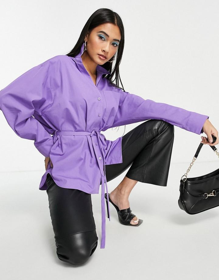 & Other Stories Tie Waist Shirt In Purple-blue