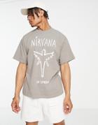 Pull & Bear X Nirvana Printed T-shirt In Gray