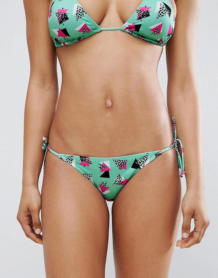 Asos Mix And Match Tie Side Brazilian Bikini Bottom In 80's Print - Multi