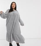 Asos Design Curve Plaid Midi Smock Dress With Peplum Hem-multi