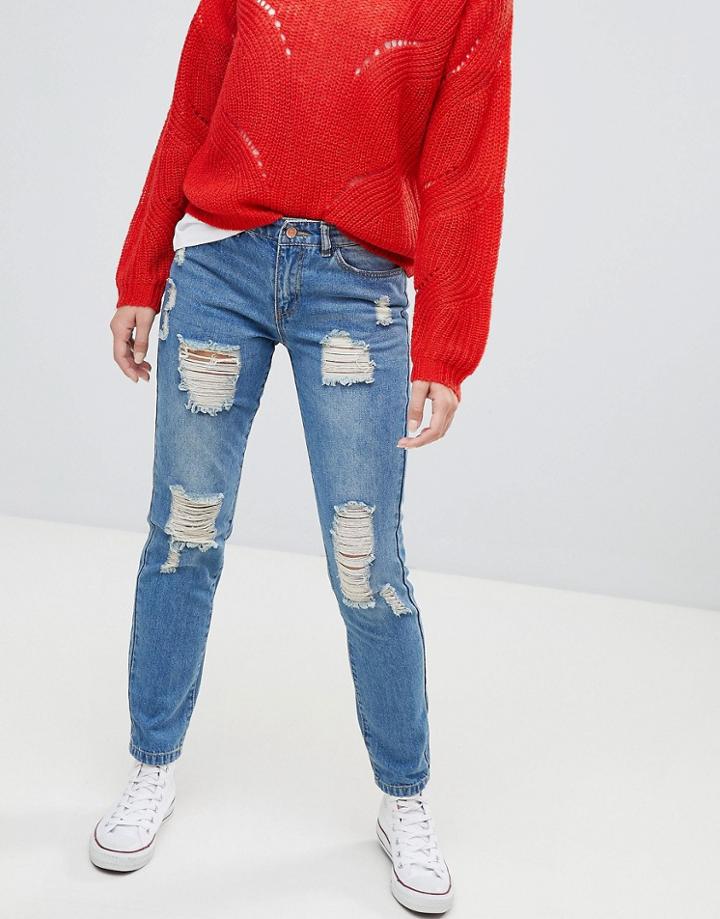 Jdy Boyfriend Jean With Rips - Blue