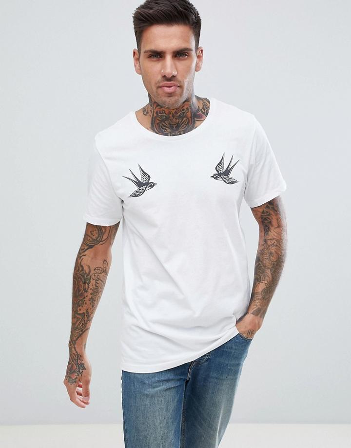 Just Junkies Swallow Print T-shirt - White