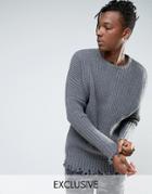 Mennace Oversized Chunky Knit Sweater With Raw Hem In Gray - Gray