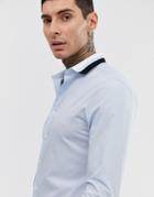 Asos Design Skinny Fit Shirt In Light Blue With Rib Detail - Blue