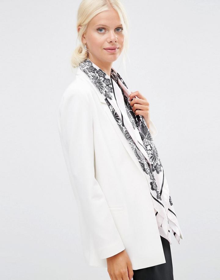 Asos Polysatin Lace Print Scarf - Pink
