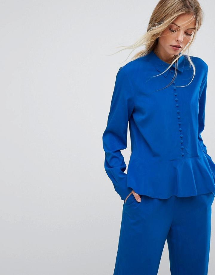 Gestuz Button Down Flare Blouse Co-ord - Blue
