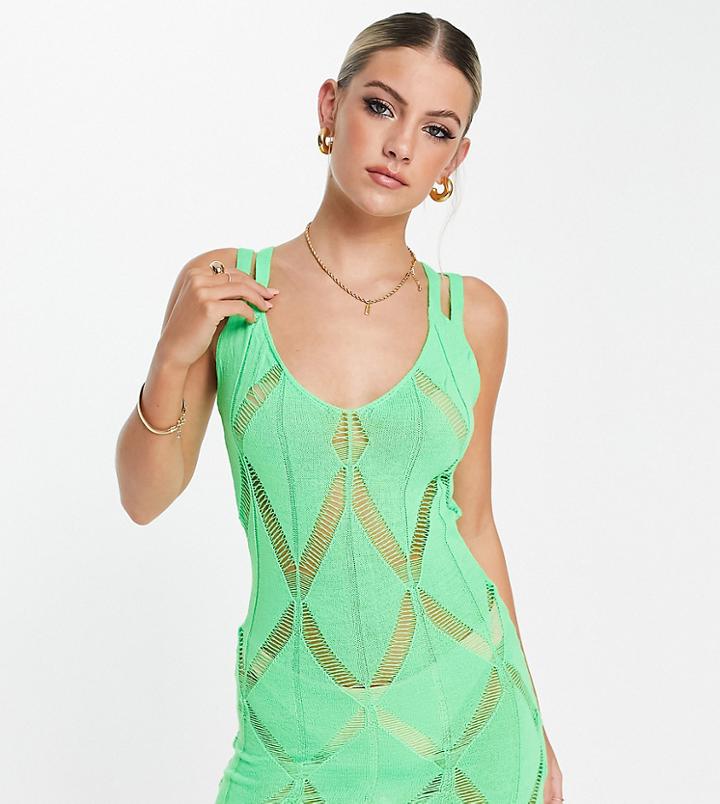 Asyou Knitted Diamond Cut Out Mini Dress In Green-black