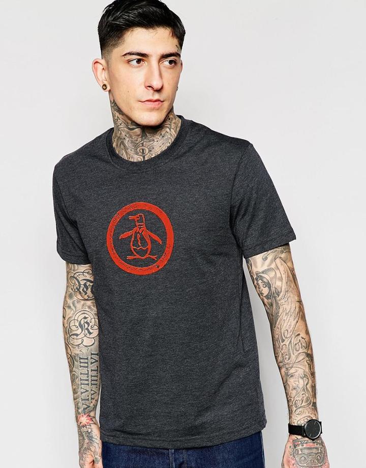 Original Penguin Distressed Logo T-shirt - Gray