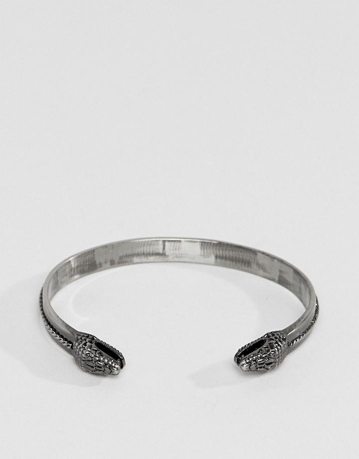 Simon Carter Double Snake Head Bangle In Antique Finish - Silver