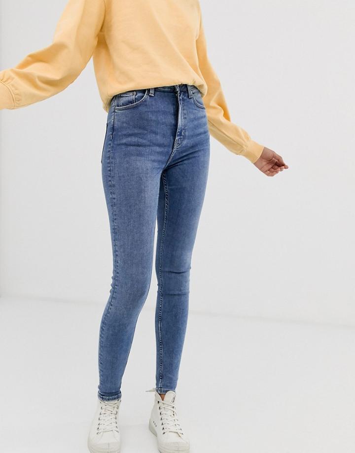 Weekday High Waisted Skinny Jeans In Mid Blue - Blue