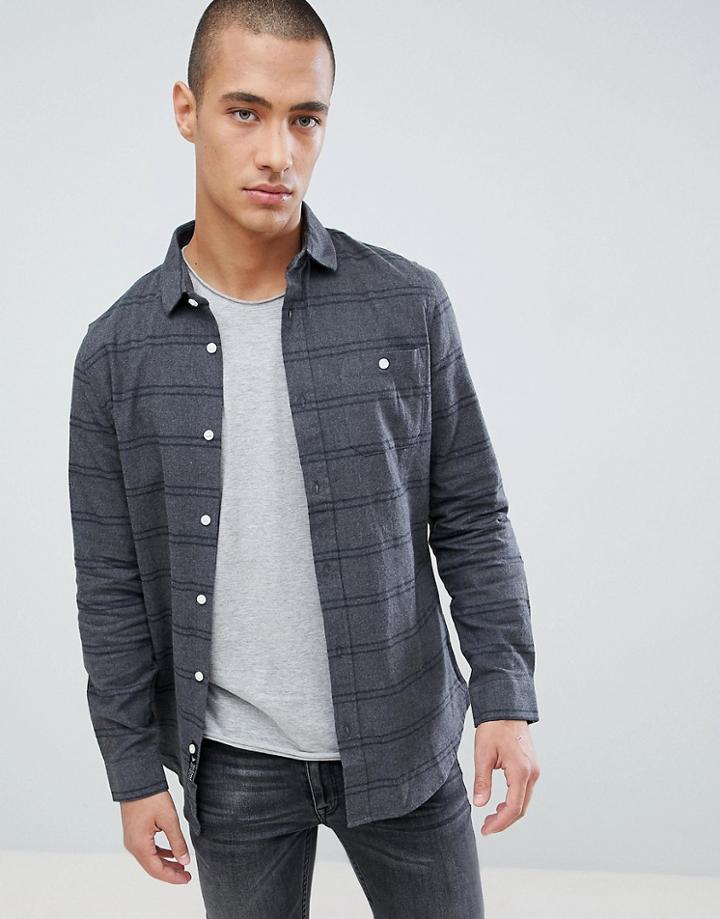 Threadbare Flannel Stripe Shirt In Navy - Navy