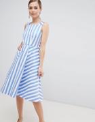 Closet London Striped Midi Prom Dress - Blue