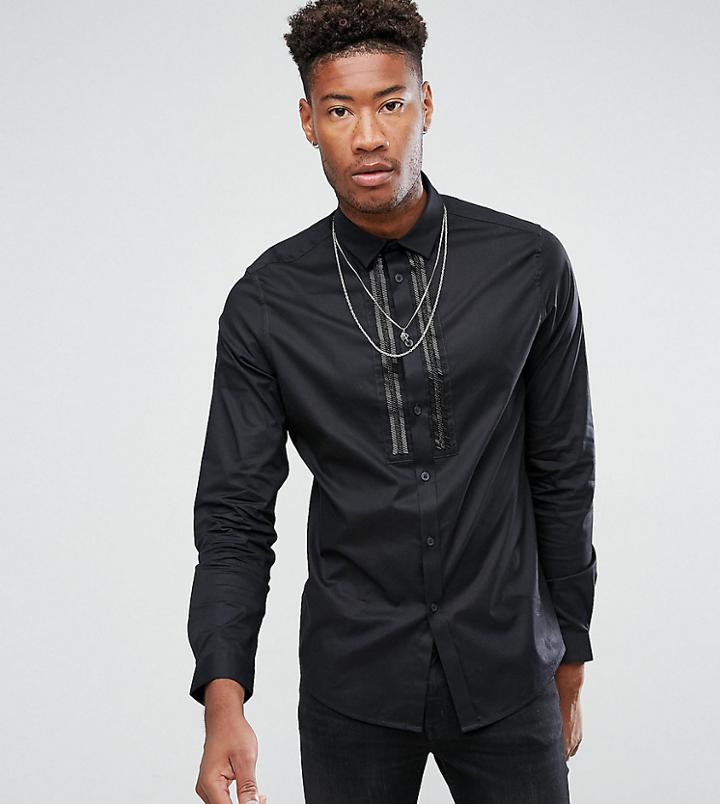 Asos Tall Skinny Sateen Shirt With Embellished Detail - Black