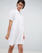 Asos Design Cotton Swing Mini Shirt Dress - White