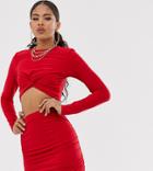 Club L London Tall Knot Front Long Sleeve Top In Red - Red