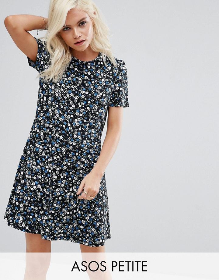 Asos Petite Mini Tea Dress In Floral Print - Black