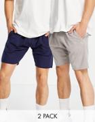 Le Breve 2 Pack Raw Edge Jersey Shorts In Navy & Slate Gray