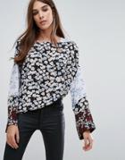 Warehouse Floral Fluted Sleeve Blouse - Multi