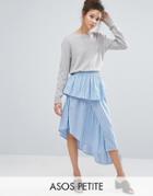 Asos Petite Stripe Midi Skirt With Deconstructed Detail - Blue