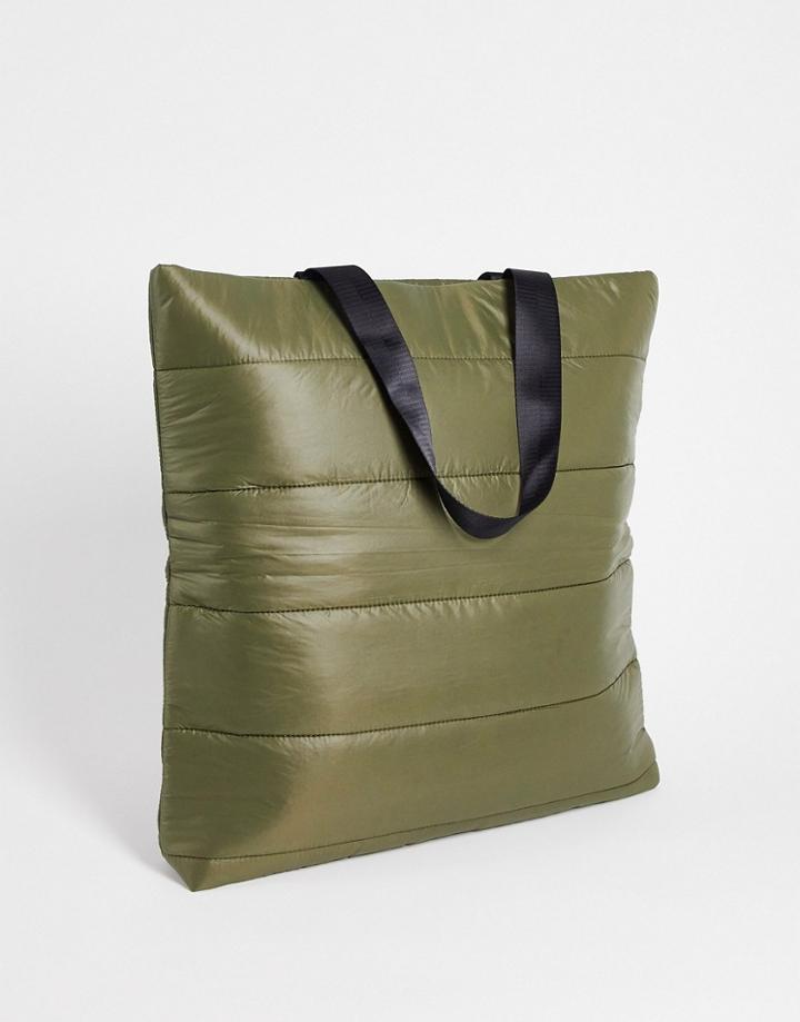 Svnx Nylon Padded Tote Bag In Khaki-green