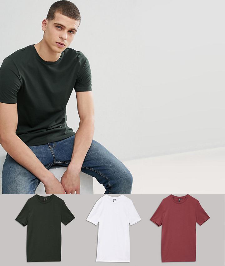 Asos Design Tall T-shirt With Crew Neck 3 Pack Save - Multi