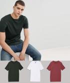 Asos Design Tall T-shirt With Crew Neck 3 Pack Save - Multi