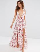 Asos Flame Baroque Print Lattice Trim Maxi Beach Dress - Flame Baroque