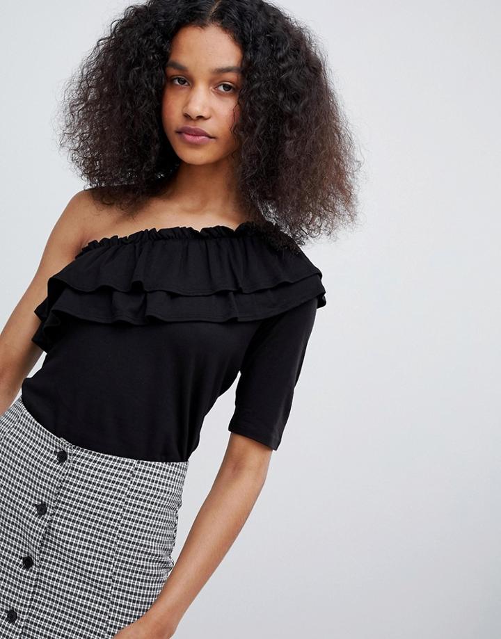 Monki Ruffle One Shoulder Top - Black