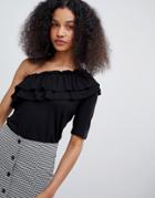 Monki Ruffle One Shoulder Top - Black